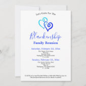 青いリンクハートの家族再会テンプレート 招待状 (正面)