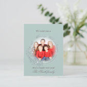 青いリース写真クリスマスに白い果実 ポストカード (スタンド正面)