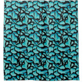 青いリーフ繰り返しパターン シャワーカーテン (正面)