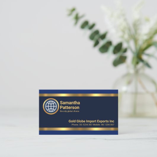 青いレイヤーのフェイク金ゴールド線の貼り付け国際的 名刺 (スタンド正面)