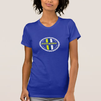 青いレディースのバッジ Tシャツ