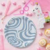 青いレトロなうずまき グルーヴィー Y2K パターン ペーパープレート (パーティー)