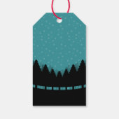 青いレトロなクリスマスツリーと雪のピンタrees ギフトタグ (裏面)