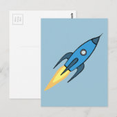 青いレトロなロケット船　外宇宙　シンプル　モダン ポストカード (正面/裏面)