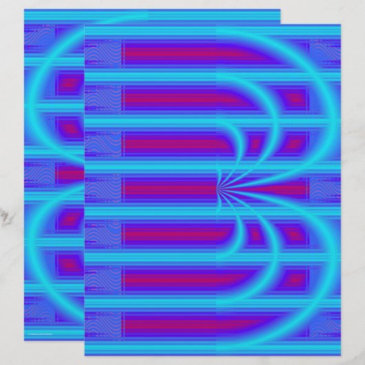 青いレトロな大聖堂のスクラップブック用紙 両面ページ (正面/裏面)
