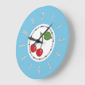 青いレトロのさくらんぼ ラージ壁時計 (傾斜)