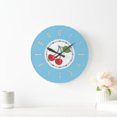 青いレトロのさくらんぼ ラージ壁時計 (ホーム)