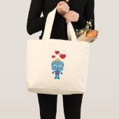 青いレトロのロボット芸術 ラージトートバッグ (正面(商品))
