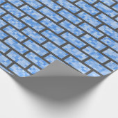 青いレトロの8ビットグラフィックのスタイルの煉瓦 ラッピングペーパー (角)