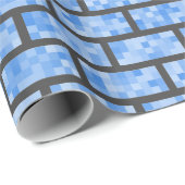 青いレトロの8ビットグラフィックのスタイルの煉瓦 ラッピングペーパー (ロールコーナー)