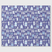 青いレトロはハヌカーの包装紙を示します ラッピングペーパー (フラット)