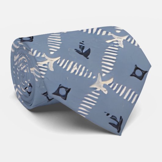 青いレトロパターン ネクタイ (ロール)