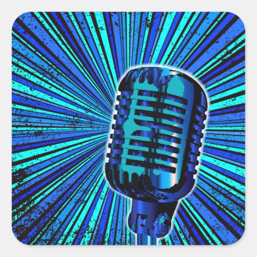 青いレトロマイク スクエアシール (正面)