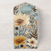 青いレトロ小さなワイルドフラワーベビーシャワー オールインワン招待状 (外側)