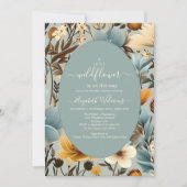 青いレトロ小さなワイルドフラワーベビーシャワー 招待状 (正面)