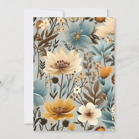 青いレトロ小さなワイルドフラワーベビーシャワー 招待状 (裏面)