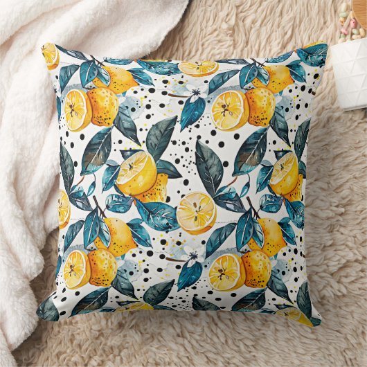 青いレモンの詳細にスケッチされた離れ水の色 クッション (ブランケット)