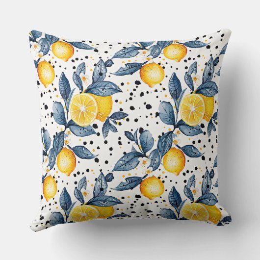 青いレモンの詳細にスケッチされた離れ水の色 クッション (裏面)