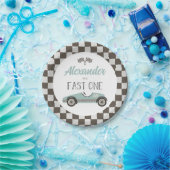 青いレーシングカーの誕生日紙皿 Fast One ペーパープレート (パーティー)