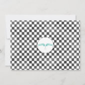 青いレーシングカーバルーンキリン写真1歳誕生日 招待状 (裏面)