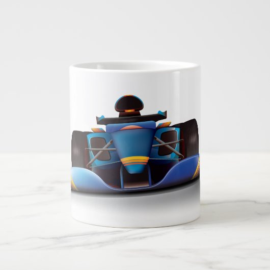 青いレーシングカー ジャンボコーヒーマグカップ (正面)