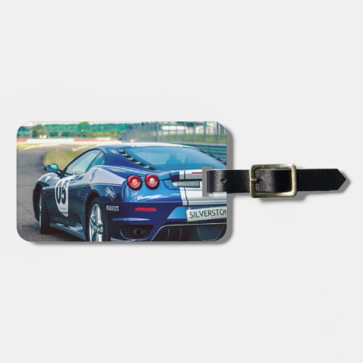 青いレーシングカー ラゲッジタグ (正面横)