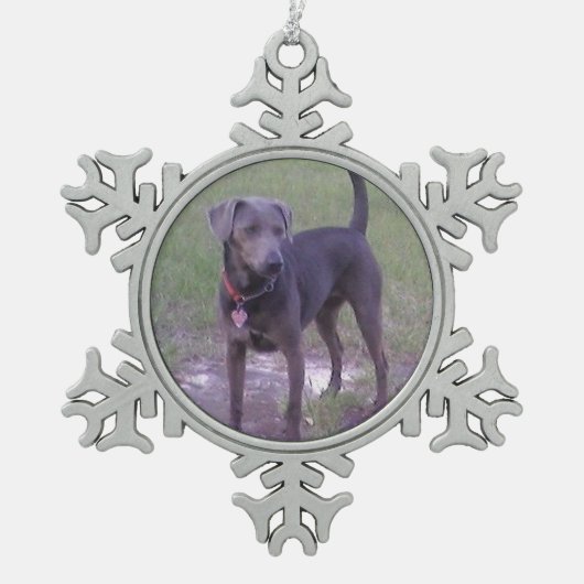 青いレースのよう色 スノーフレークピューターオーナメント (正面)