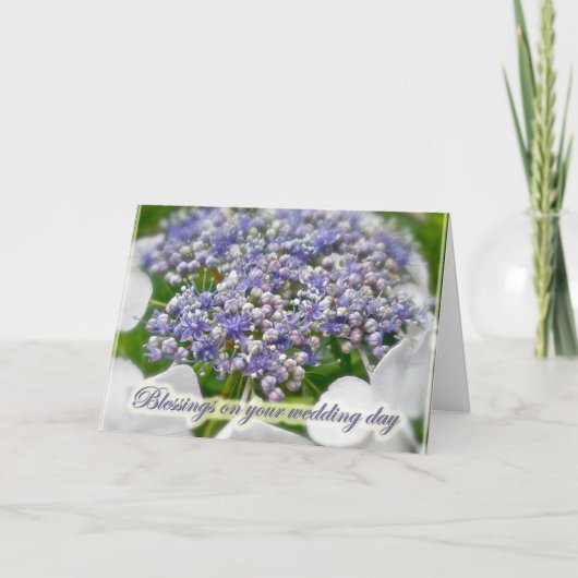 青いレースのアジサイの結婚式の恵みカード カード (正面)