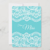 青いレースのブライダルシャワーカード 招待状 (裏面)