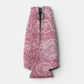 青いレースの花のパターンの背景 ボトルクーラー (裏面)