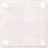 青いレースの花模様の背景 ガラスコースター (裏面)