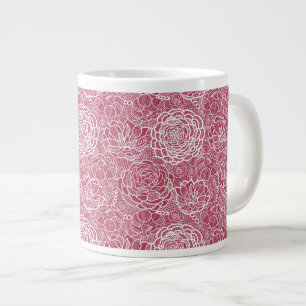 青いレースの花模様の背景 ジャンボコーヒーマグカップ