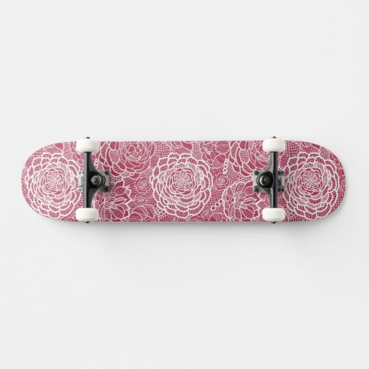 青いレースの花模様の背景 スケートボード (横)