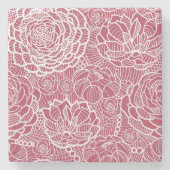 青いレースの花模様の背景 ストーンコースター (正面)