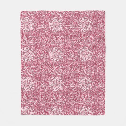 青いレースの花模様の背景 フリースブランケット (正面)