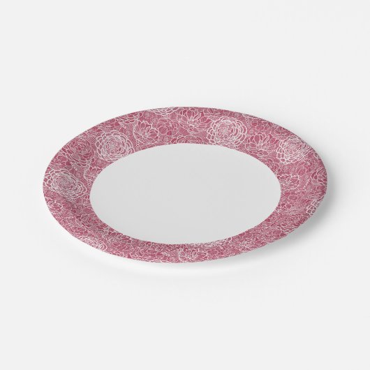 青いレースの花模様の背景 ペーパープレート (アングル)