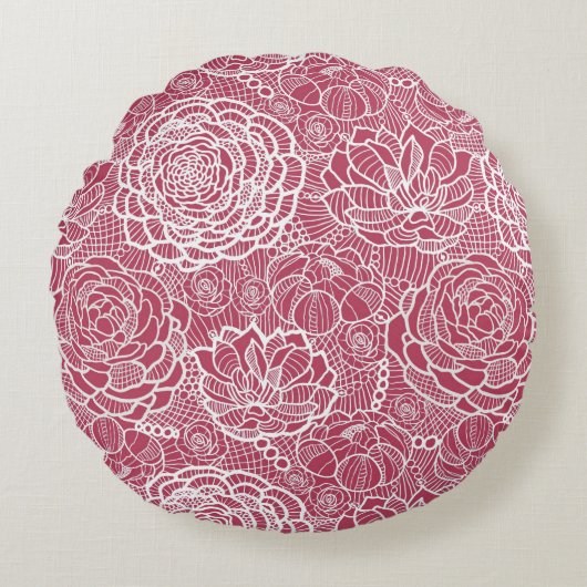 青いレースの花模様の背景 ラウンドクッション (正面)