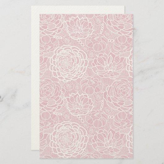 青いレースの花模様の背景 便箋 (正面/裏面)