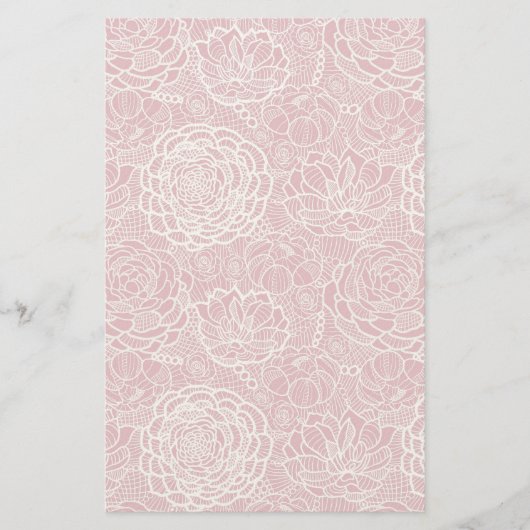 青いレースの花模様の背景 便箋 (正面)