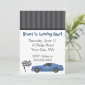 青いレースカーのパーティー招待状 招待状 (スタンド正面)