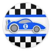 青いレースカーのモノグラムの旗のグラフィックのドアノブ セラミックノブ (正面)