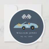 青いレースカーの子供の誕生日ケーキトッパー デジタル 招待状 (裏面)