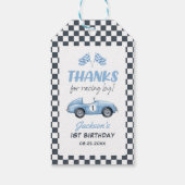 青いレースカーの男の子 1歳の誕生日 ギフトタグ (裏面)