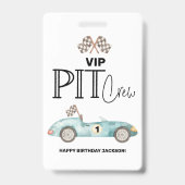 青いレースカーの誕生日、どんな年齢でも、VIPピットクルー バッジ (Front)