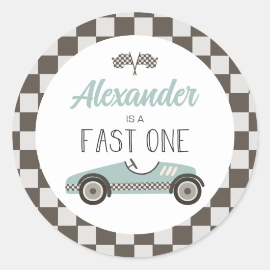 青いレースカーの誕生日 ファストワン ラウンドシール (正面)
