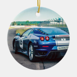 青いレースカー セラミックオーナメント