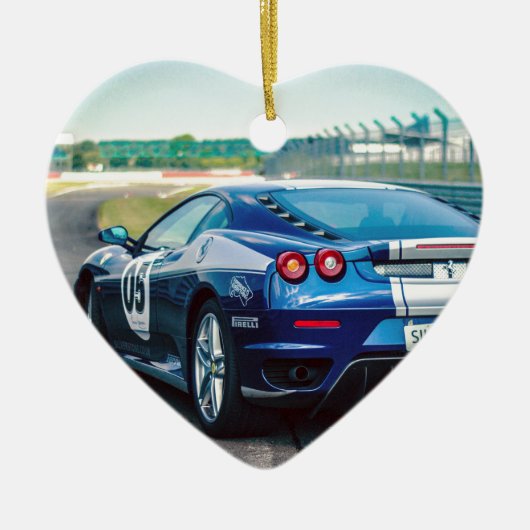 青いレースカー セラミックオーナメント (正面)