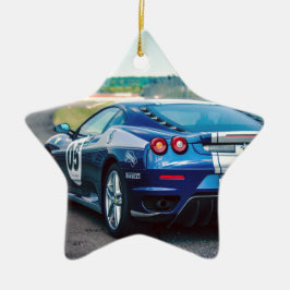 青いレースカー セラミックオーナメント