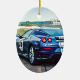 青いレースカー セラミックオーナメント