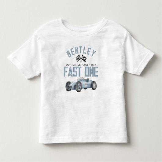 青いレースカー　ファーストワン誕生日少年Tシャツ トドラーTシャツ (正面)